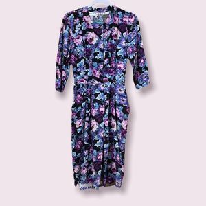 Black purple and blue floral vintage button down dress size 12.
